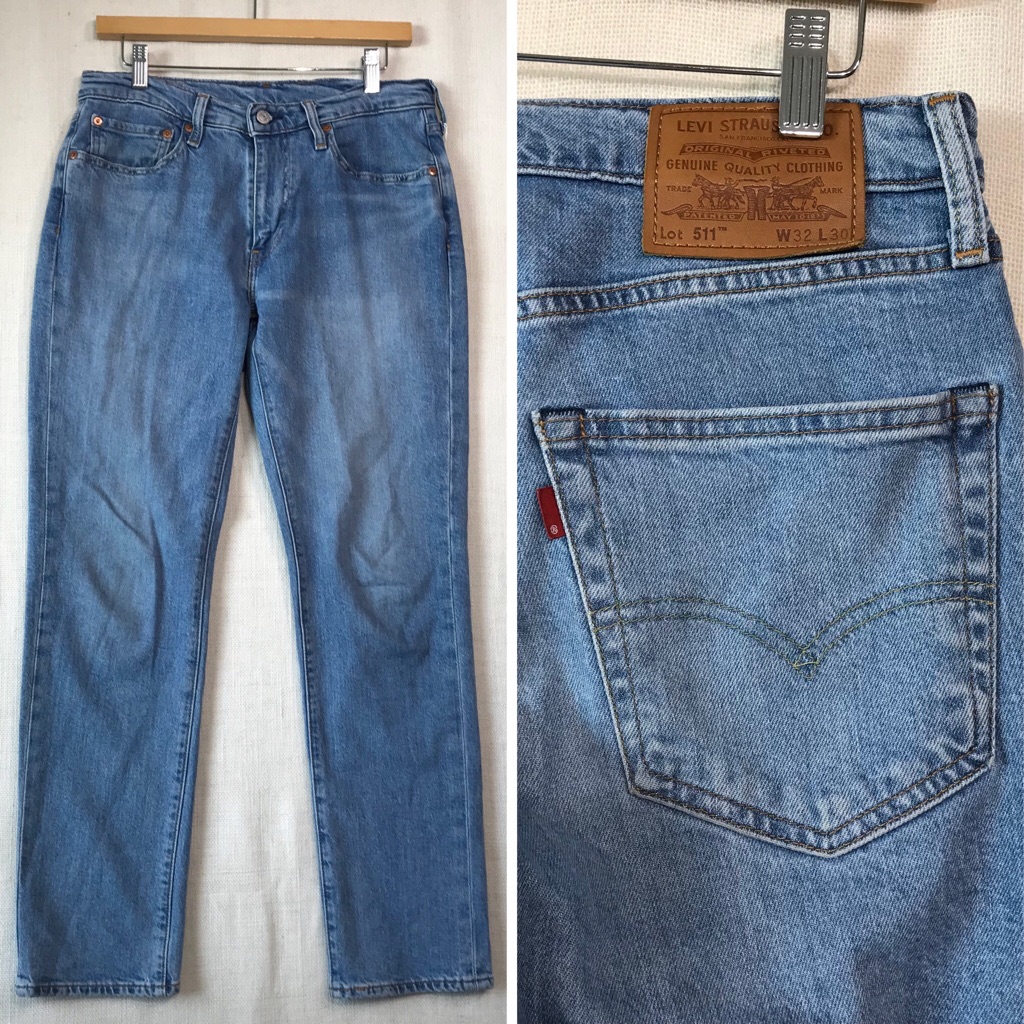 Levis Premium 511 32x30 Slim Straight Leg Leather Patch Red Tab Jeans